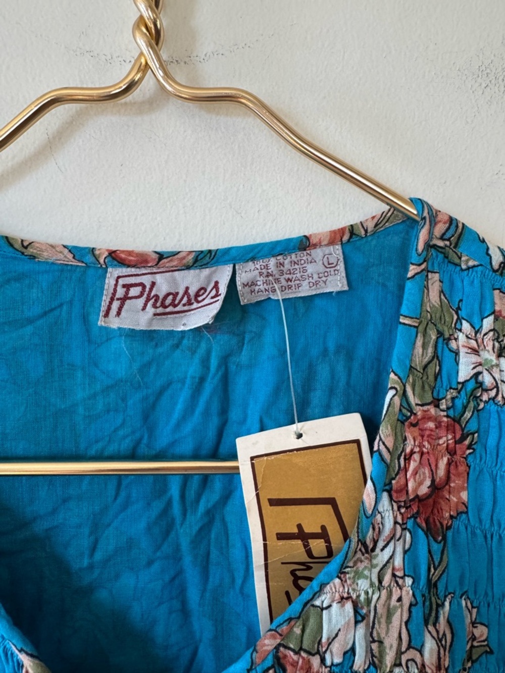 NWT Vintage Phases made in India Cotton Floral Boho Smocked Sundress L - Picture 7 of 7